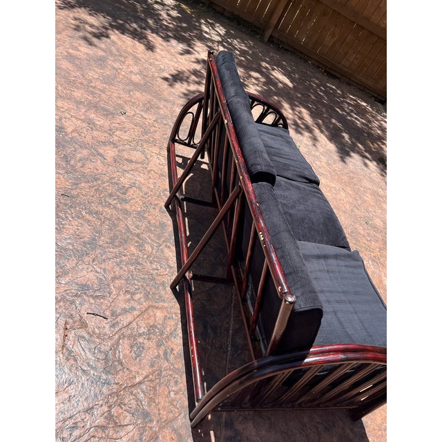 1970s Boho Wicker Rattan Coastal Sofa Couch For Sale - Image 5 of 12