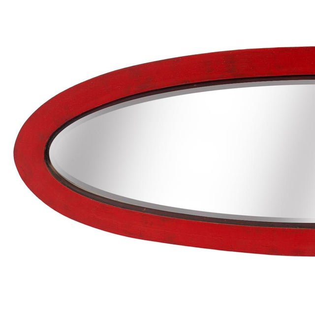 Art Deco Early 20th Century Slender Oval Beveled Mirror in Ruby Red For Sale - Image 3 of 6
