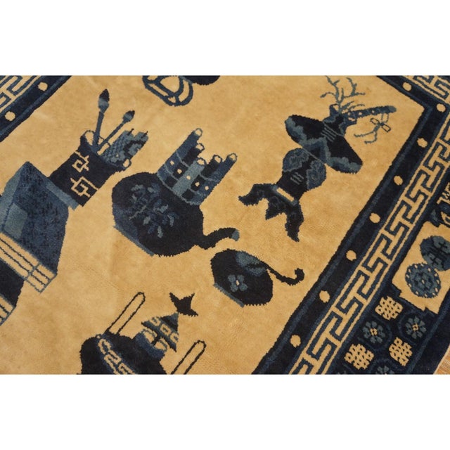 1920s Beige Geometric Chinese Baotou 100 Antiques Carpet 3'x 5' Wool Small Rug For Sale - Image 9 of 10