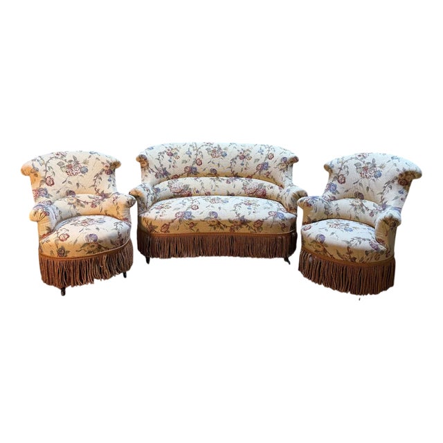 Napoleon III Toadstool Salon with Floral Motifs, Set of 3 For Sale