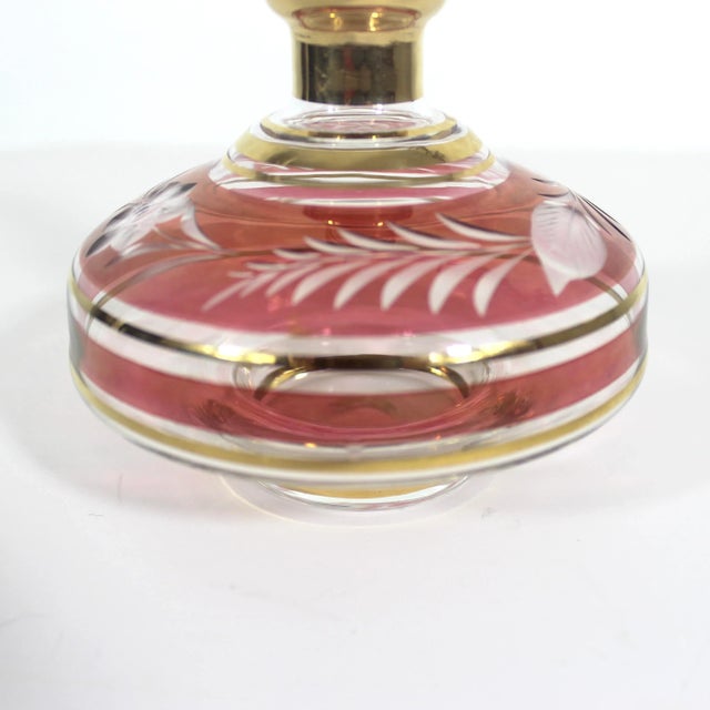 Red Vintage Bohemian Cut Cranberry and Gold Glass Bottle With Stopper For Sale - Image 8 of 10