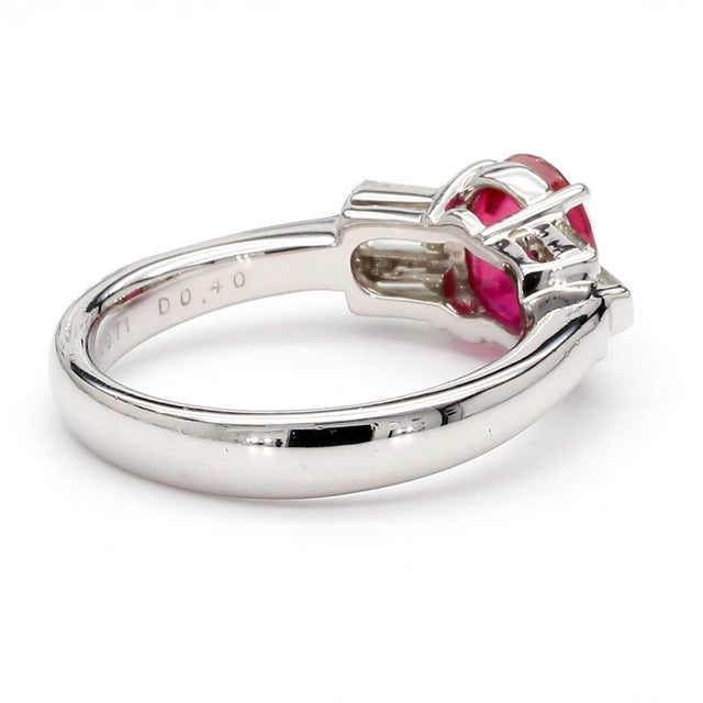 Metal Gia Certified 2 Carat Pigeon Blood Burma Ruby Platinum Ring, Size 6.25 For Sale - Image 7 of 12