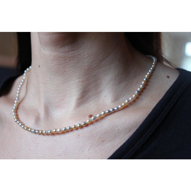 Gold 14 Karat Yellow Gold Multicolor Akoya Cultured Pearl Layer Thin Bead Necklace For Sale - Image 8 of 18