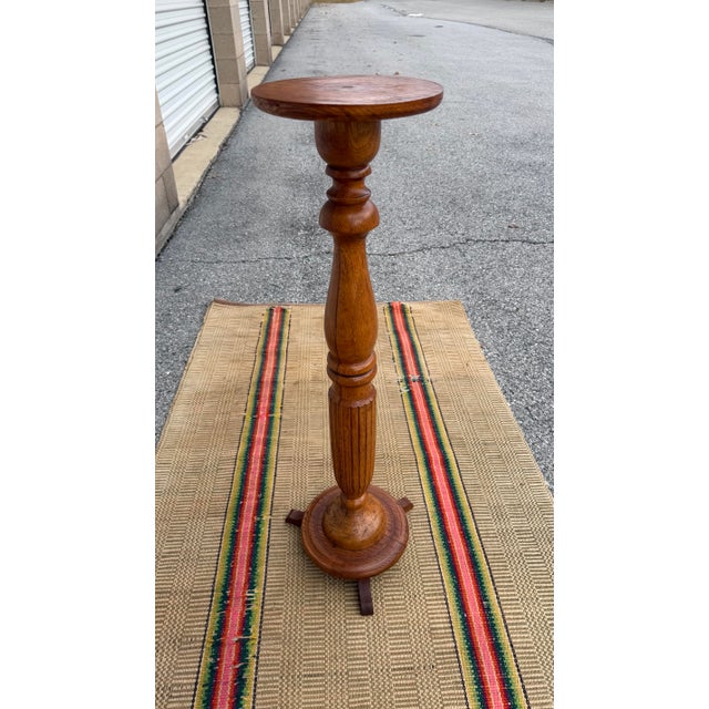 A Vintage Antique Turned Oak Pedestal, Circa 1890’s For Sale - Image 10 of 12