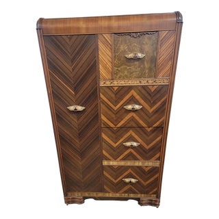 Vintage Art Deco Waterfall Chifferobe Armoire Wardrobe Dresser Closet For Sale