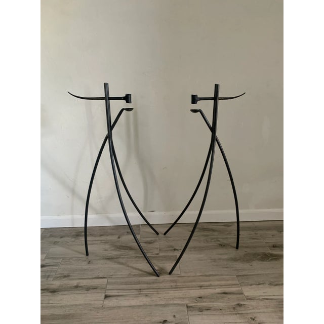Gothic Pair of Vintage European Forged Iron Candlesticks For Sale - Image 3 of 7