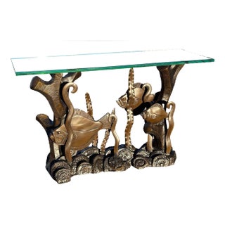 Aquatic Marcel Bouraine "Turbot" Bronze Art Deco Console Table by Phyllis Morris For Sale