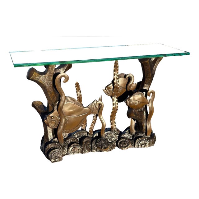 Aquatic Marcel Bouraine "Turbot" Bronze Art Deco Console Table by Phyllis Morris For Sale