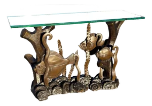 Aquatic Marcel Bouraine "Turbot" Bronze Art Deco Console Table by Phyllis Morris