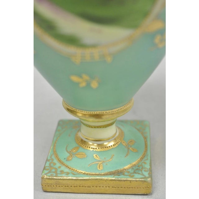 Antique Nippon Hand Painted Porcelain Windmill Scene Green Small Bolted Vase For Sale In Philadelphia - Image 6 of 13