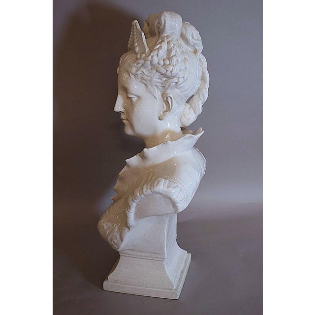Large Italian White Crackle Glaze Porcelain Lady Bust Sculpture, 1970s , 23 Inches Tall For Sale In Raleigh - Image 6 of 10