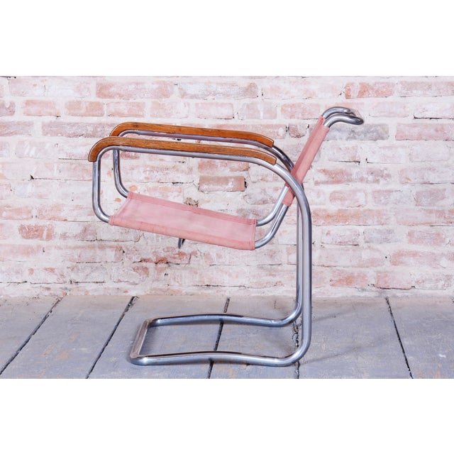 Brown Bauhaus Chair in Beech and Chrome attributed to J. Halabala for Up Zavody, Beech, Chrome, Czech, 1930s For Sale - Image 8 of 12