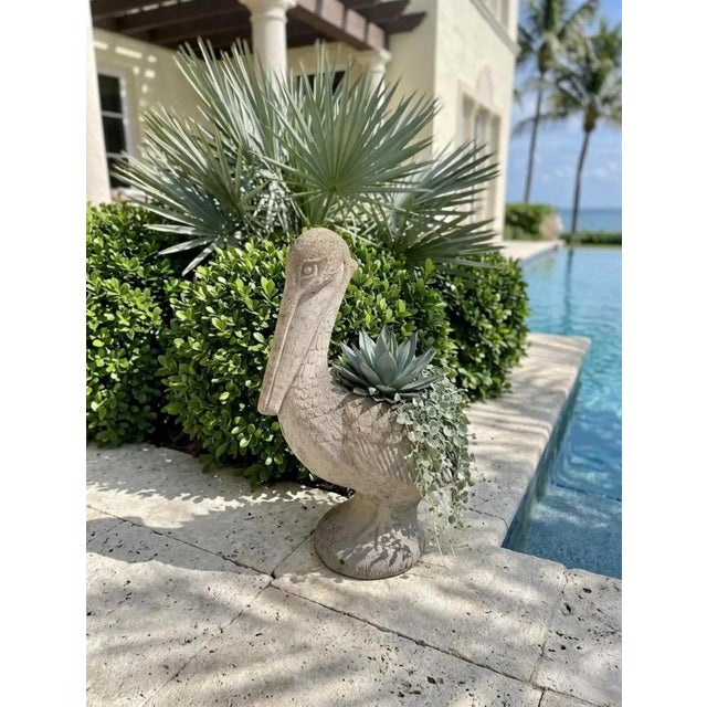 Oyster Gray Vintage Cast Stone Pelican Garden Planter Statue For Sale - Image 8 of 9