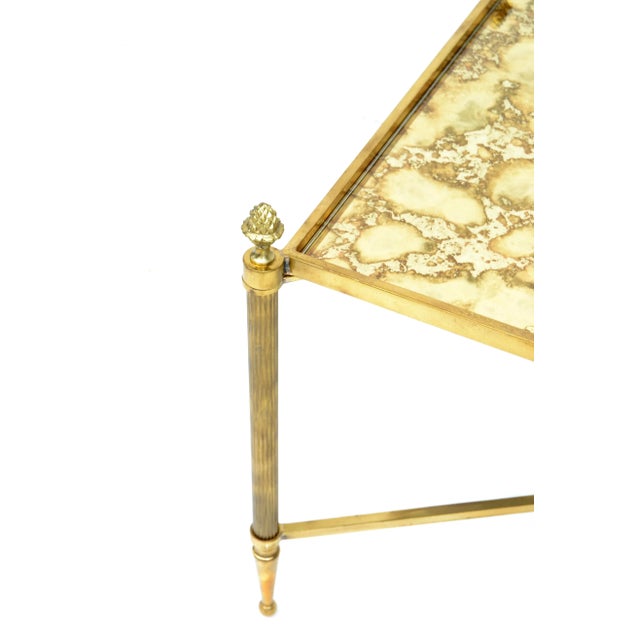 Maison Bagués Rectangular Side Table Cross Base Cloudy Mirror Top Neoclassical For Sale - Image 11 of 13