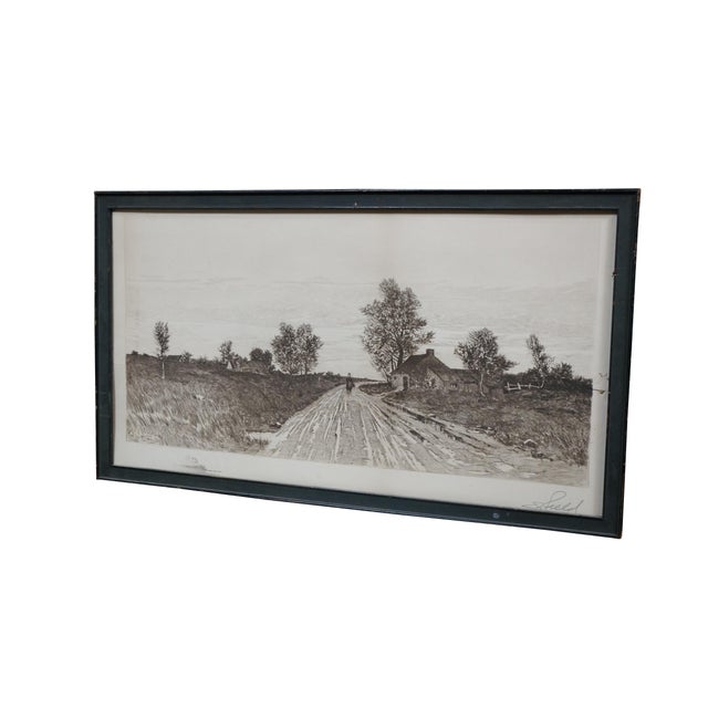 Victorian Antique Edward Loyal Field Signed Country Road Thatched Cottage Etching 23" For Sale - Image 3 of 13
