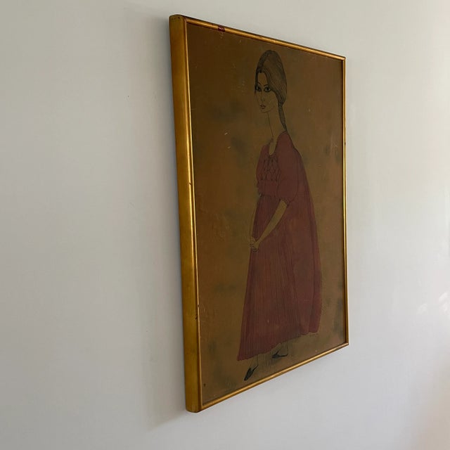 1960s Ink and Watercolor Framed Painting by Iris Brody C. 1960 For Sale - Image 5 of 8