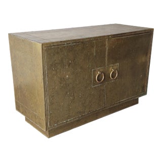 Patinaed Brass Clad Cabinet by Sarreid Spain For Sale