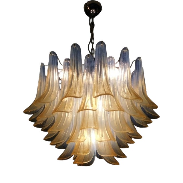 Chandelier with Opal Tulip Murano Glass, 1972 For Sale
