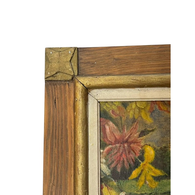 Green Antique French Chateau and Garden Landscape Painting Folk Art Frame Oil on Board For Sale - Image 8 of 15