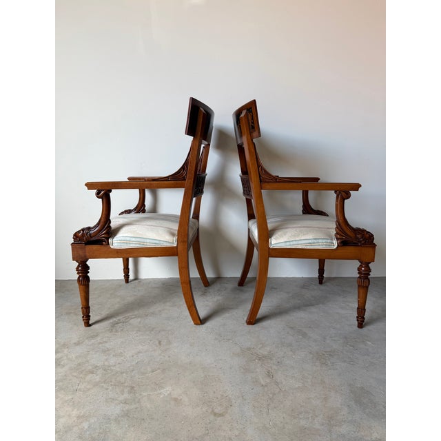 1980s Vintage Neoclassical George Jacob-Style Carved Wood Armchairs – A Pair For Sale - Image 5 of 16