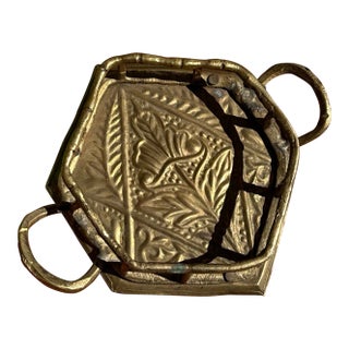 Small 1970s Brass Tray With Flower Accent For Sale