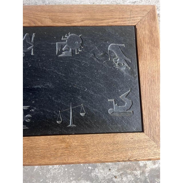 Brutalist Oak and Slate Coffee Table with Zodiac Motifs For Sale - Image 4 of 10
