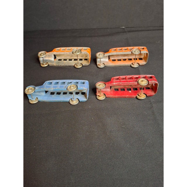 Metal Vintage Pre-War Tootsietoy No. 4651 Fageol Safety Coach Bus Group (4) - Orange Blue Red 1927-1933 For Sale - Image 7 of 14