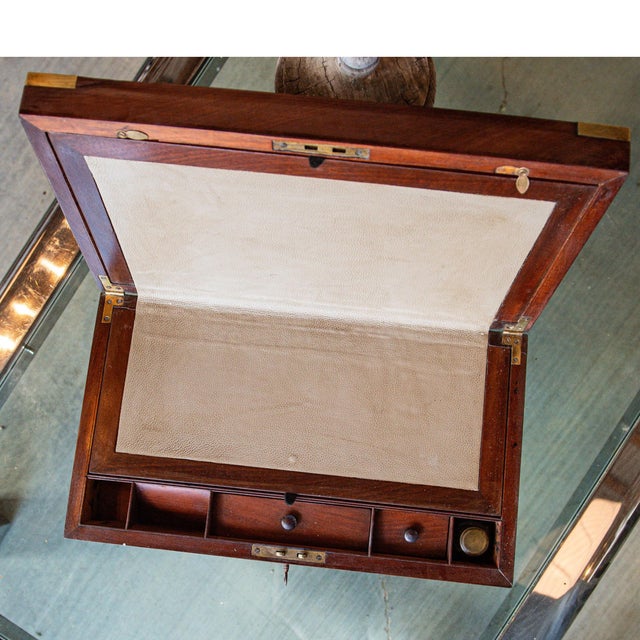 Brown Late 19th Century English Brass Bound Mahogany Box or Travel Desk For Sale - Image 8 of 10