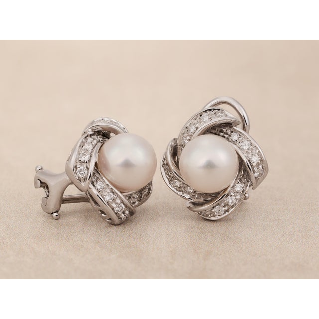 Contemporary The Beach Plum: White Gold Pearl and Diamond Ear Clips, 2 Pieces For Sale - Image 3 of 11
