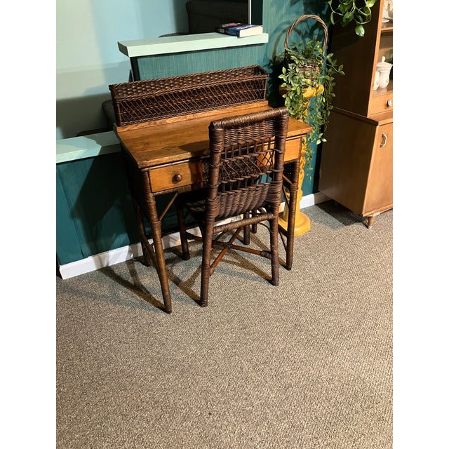 1930s 1930s Wicker Rattan Writing Desk & Chair For Sale - Image 5 of 12
