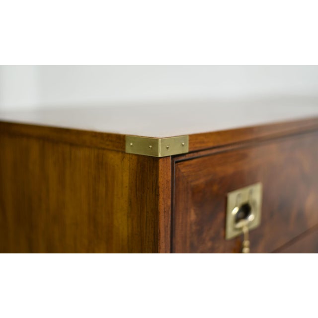 Wood 1970s Campaign Burl Wood Chests by Hickory Furniture - A Pair For Sale - Image 7 of 13