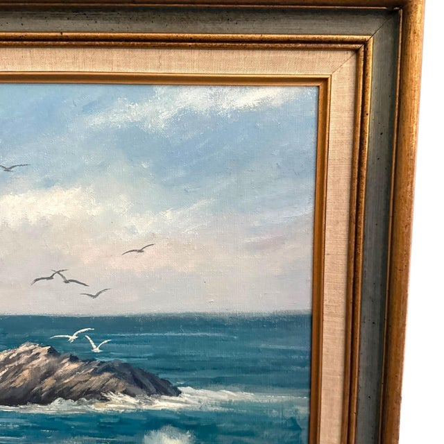 Modern Vintage Framed Seascape Painting Oil on Canvas by Michael Stoffa, 29" X 24" For Sale - Image 3 of 11