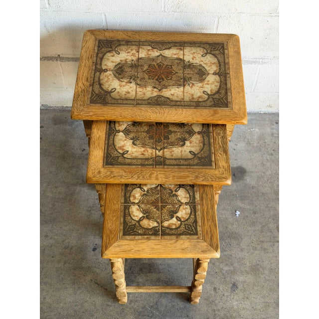Oak Tile Top Nesting Tables Set of 3 Danish Mid-Century Modern Side Tables 1970s For Sale - Image 9 of 9