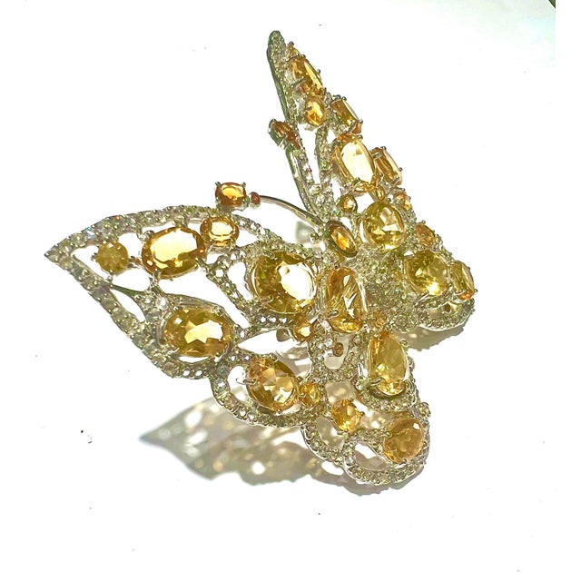 Gemstone Bochic "Orient" Natural Citrin & Topaz Brooch/ Pendent or Ring Set In 18K Gold & Silver For Sale - Image 7 of 18