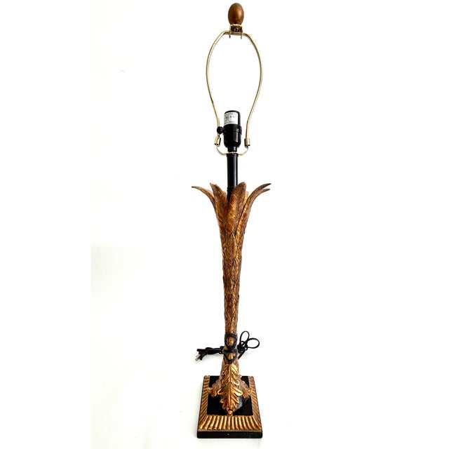 Metal French Hollywood Regency Gilt Palm Table Lamp For Sale - Image 7 of 10