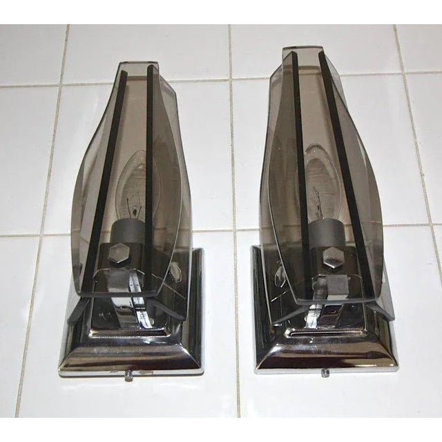 Chrome Italian Glass Fontana Arte Style Sconces - A Pair For Sale - Image 8 of 13