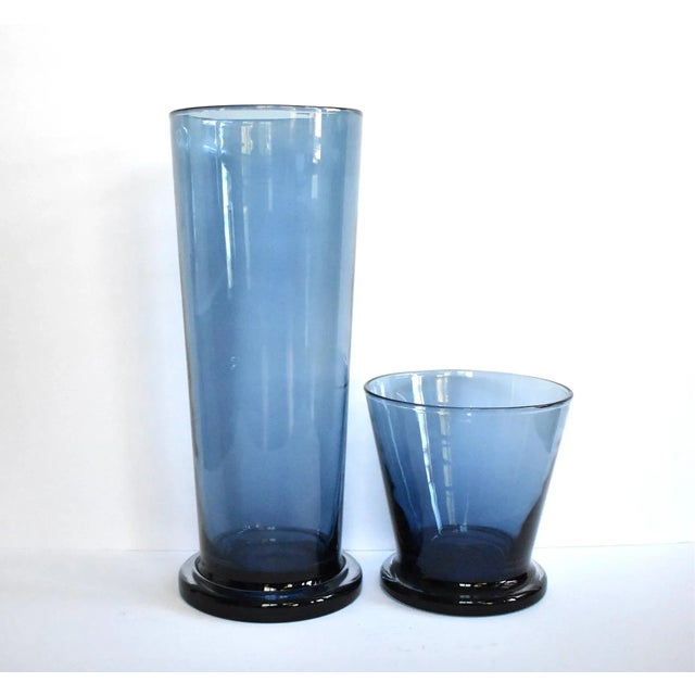 Pair of Mid-Century Cobalt Blue Blown Glass Vases For Sale - Image 4 of 9