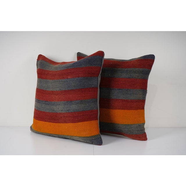Mid-Century Modern Striped Kilim Pillowcase - A Pair For Sale - Image 3 of 5