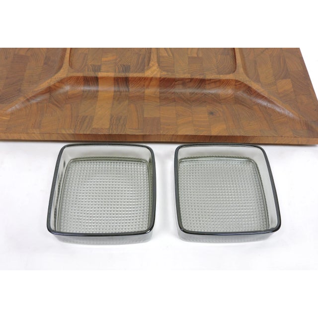 1960s 1960s Digsmed Large Danish Modern Divided Teak Tray With 2 Glass Inserts For Sale - Image 5 of 10