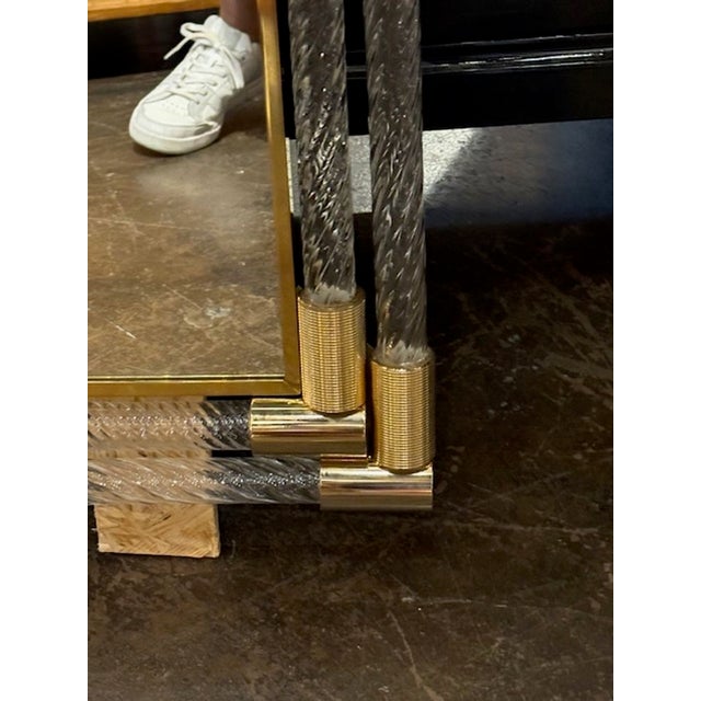 Modern Murano Double Twist Glass Rod and Brass Mirror For Sale In Dallas - Image 6 of 7