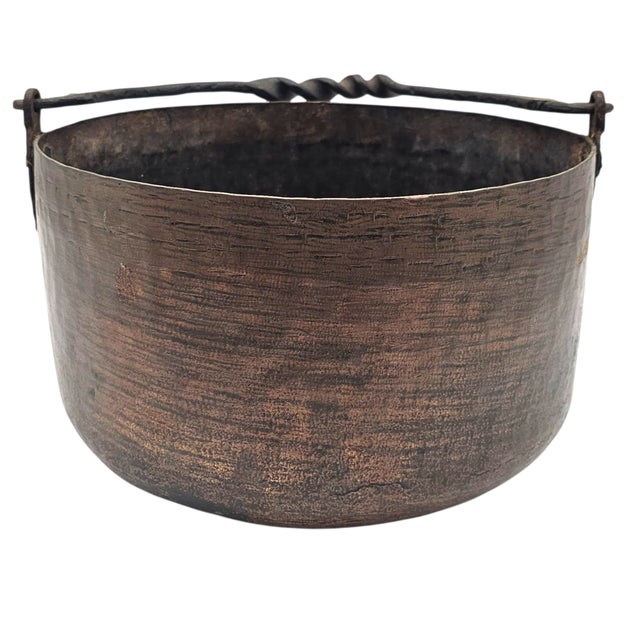 19th Century Primitive Copper Cauldron Vessel With Hand-Forged Iron Handle 12" For Sale - Image 10 of 10