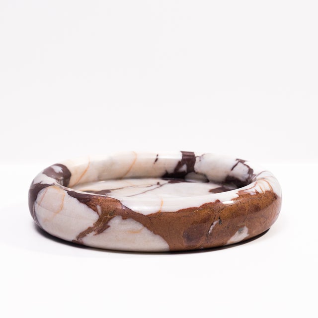 Breccia Marble White Brown Round Edged Catch-All Tray For Sale In Los Angeles - Image 6 of 7
