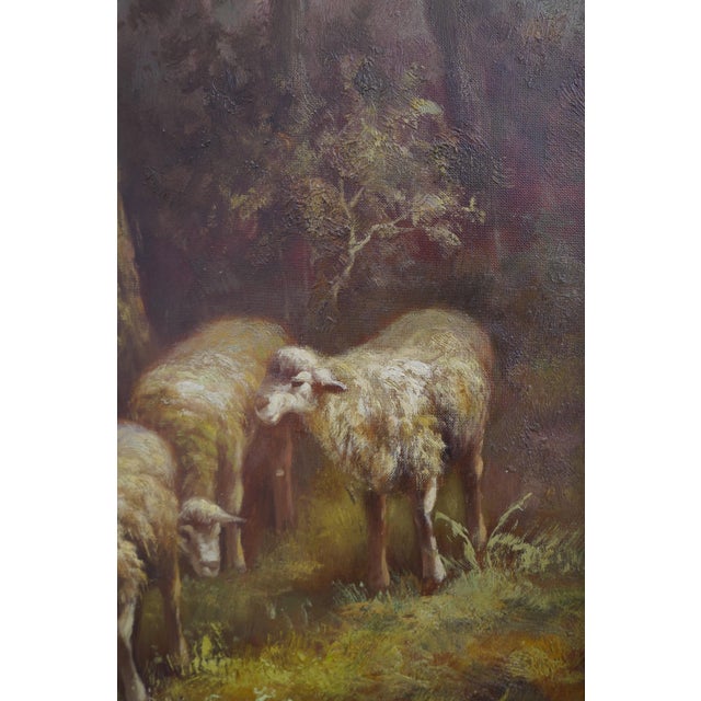 Large Artist Signed Oil Painting on Canvas ~ Sheep For Sale - Image 13 of 15