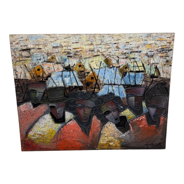 1970s Dandy Osa Richard Signed Folk Art Acrylic Painting Listed Artist 48x59 For Sale