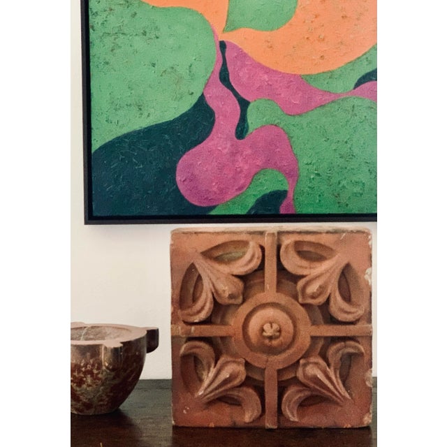 Late 19th century Victorian English architectural terracotta molded ornamental building brick (tile) with ornate organic...