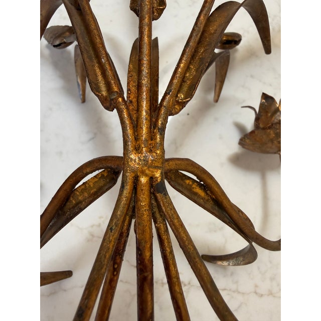 1950s Vintage Nora Fenton Tole Sheath of Wheat Candle Wall Sconce For Sale - Image 5 of 7