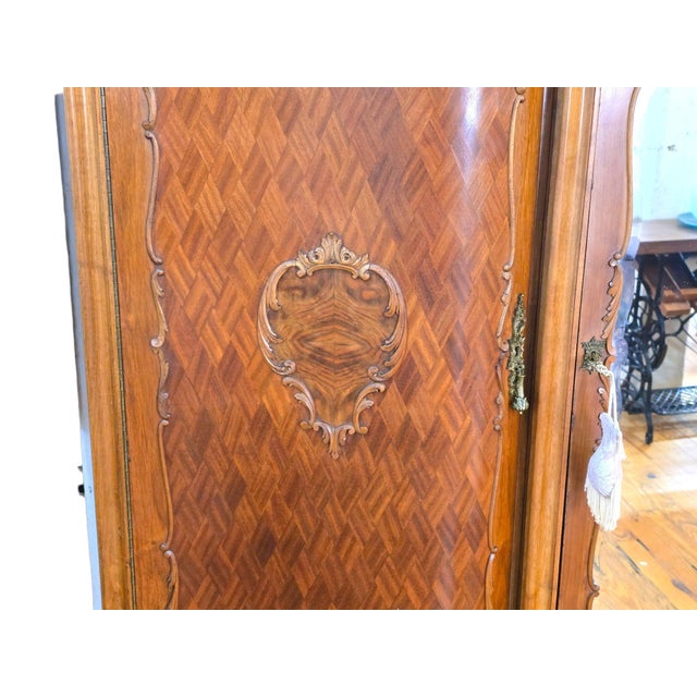 Early 1900s Triple Width Walnut Louis XV French Style Armoire. For Sale - Image 13 of 18
