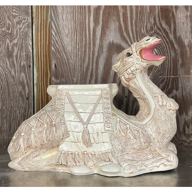 Vintage Regency Glazed Ceramic Camel Low Stool For Sale In West Palm - Image 6 of 7