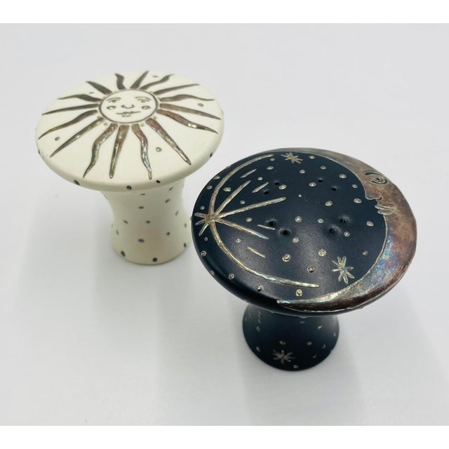 Metal 1990s Emilia Castillo “Sol Y Luna” Silver & Porcelain Salt and Pepper Set For Sale - Image 7 of 18