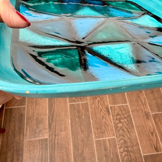 Mid Century Modern Aldo Londi Vetrata Bitossi Italy Teal Ceramic Ashtray RARE VETRATA (means “Stained Glass” in Italian)...
